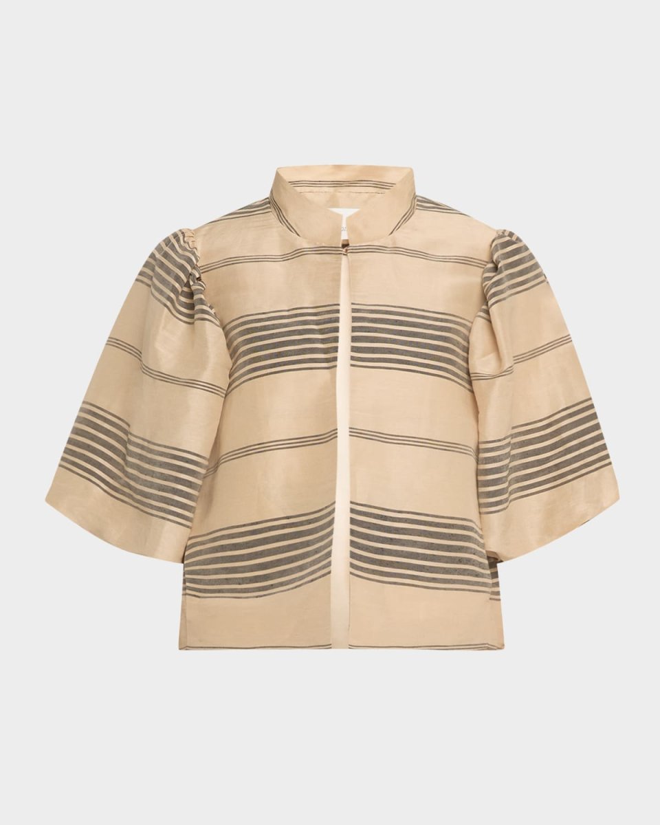 Oliviadea Cropped Linen Silk Puff-Sleeve Jacket